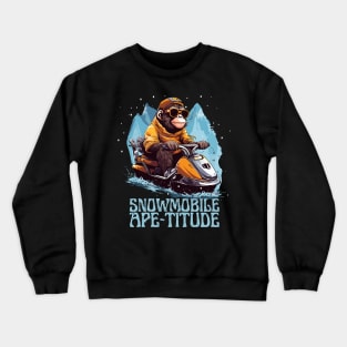 Snowmobile Ape-titude Funny Winter Ape Design, Snow Sports Crewneck Sweatshirt